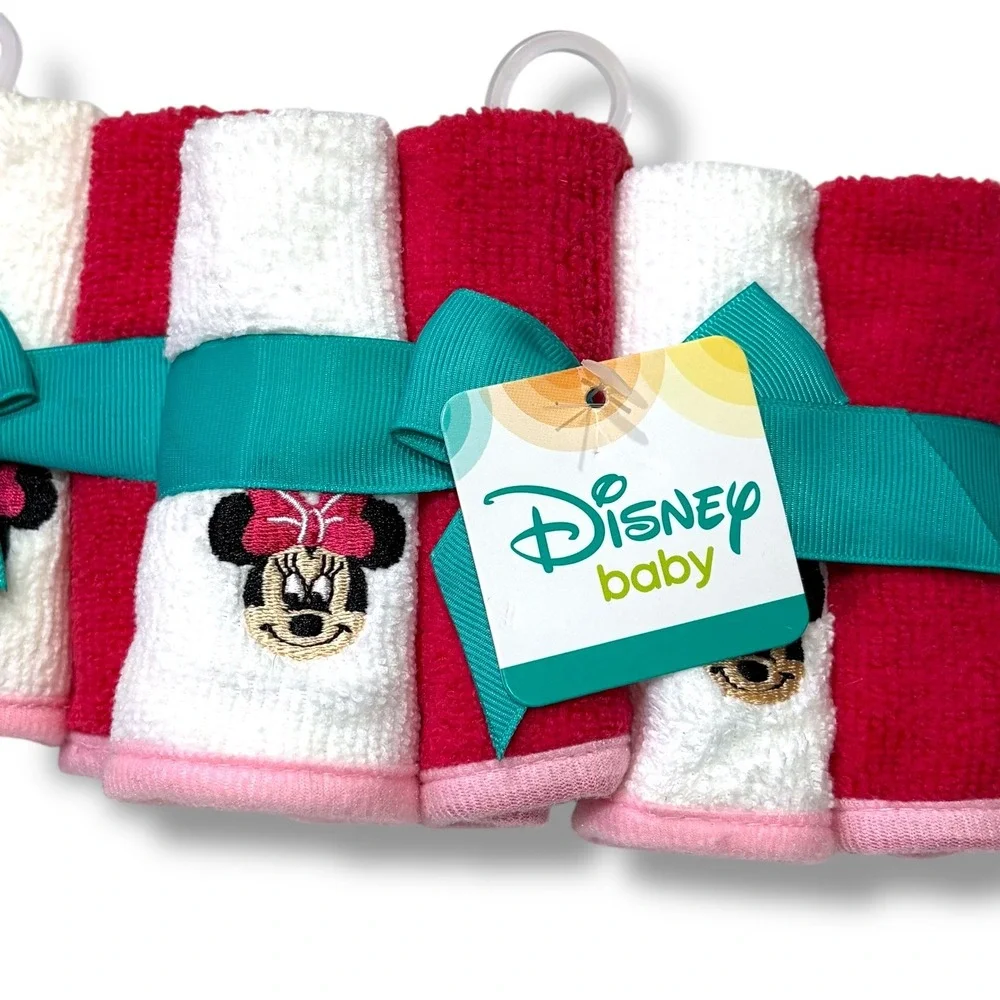 Bundle of 2 Disney Baby Minnie Mouse 4pk Red‎ White Embroidered Wash Cloths